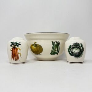 Pfaltzgraff Garden Vegetable Mixing Bowl and Salt Pepper Shakers Set Stoneware